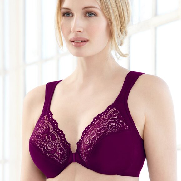WONDERWIRE Bra 34C FRONT-CLOSE (Shapes Sides Too!) WIDE-STRAPS Purple NEW SEALED - Picture 3 of 16